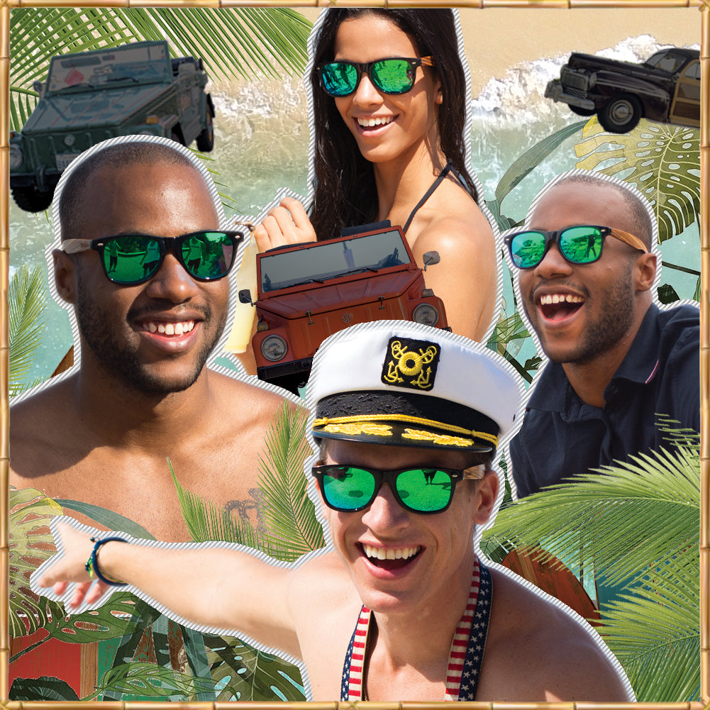 Zebra Wood Sunglasses with Green Mirror Polarized Lens