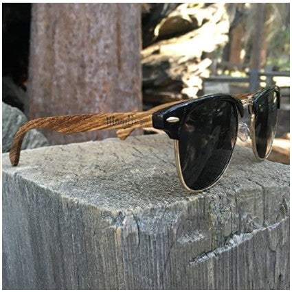 Zebra Wood Half-Rim Sunglasses with Polarized Lens