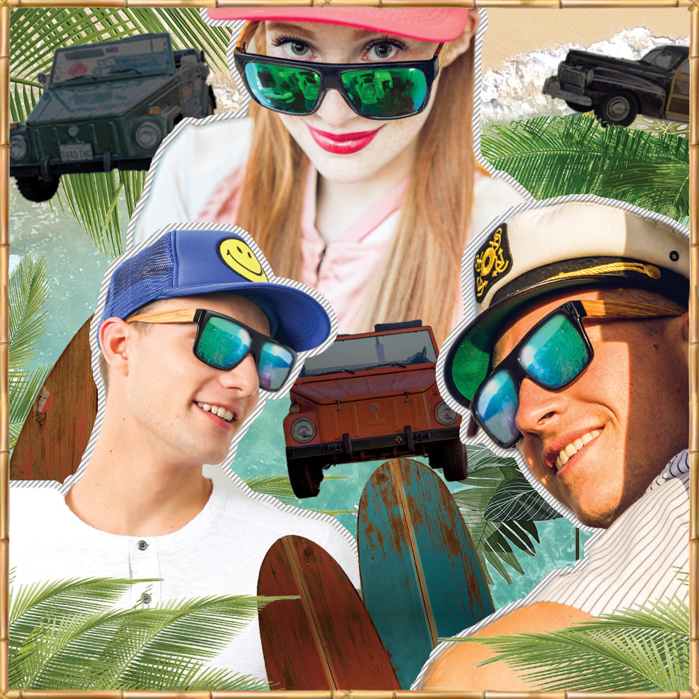 Zebra Wood Wrap Sunglasses with Green Polarized Lenses