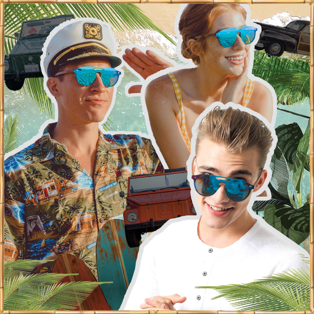 Walnut Wood Sunglasses with Flat Blue Mirror Polarized Lens