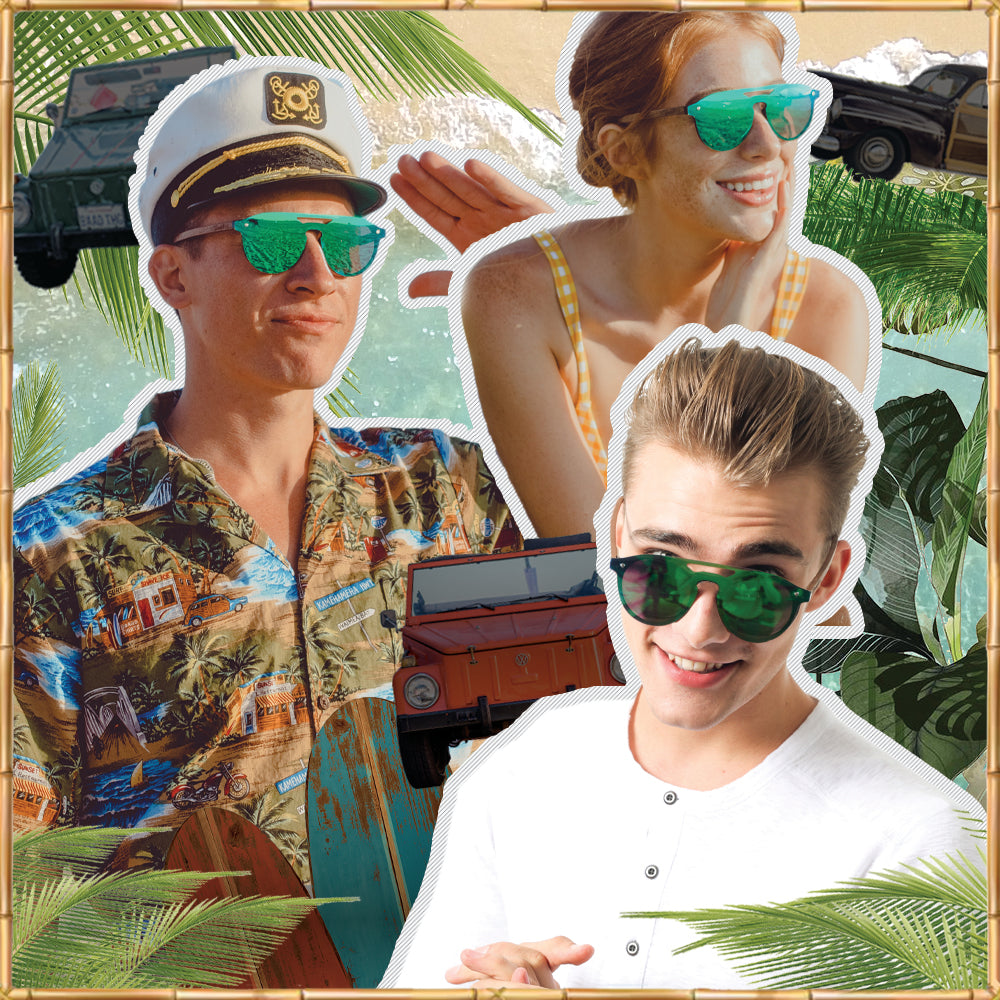 Walnut Wood Sunglasses with Flat Green Mirror Polarized Lens