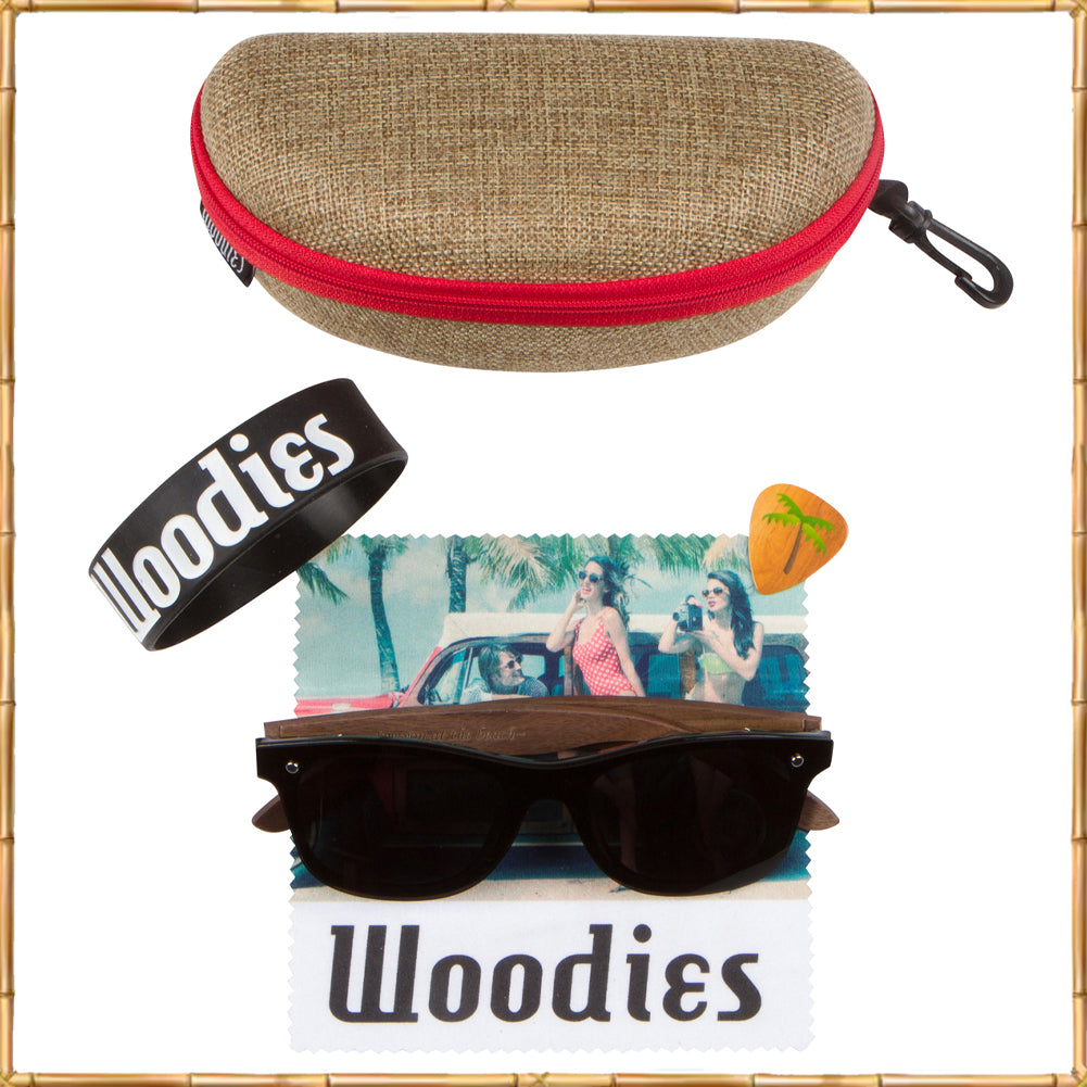 Walnut Wood Sunglasses with Black Flat Mirror Polarized Lens