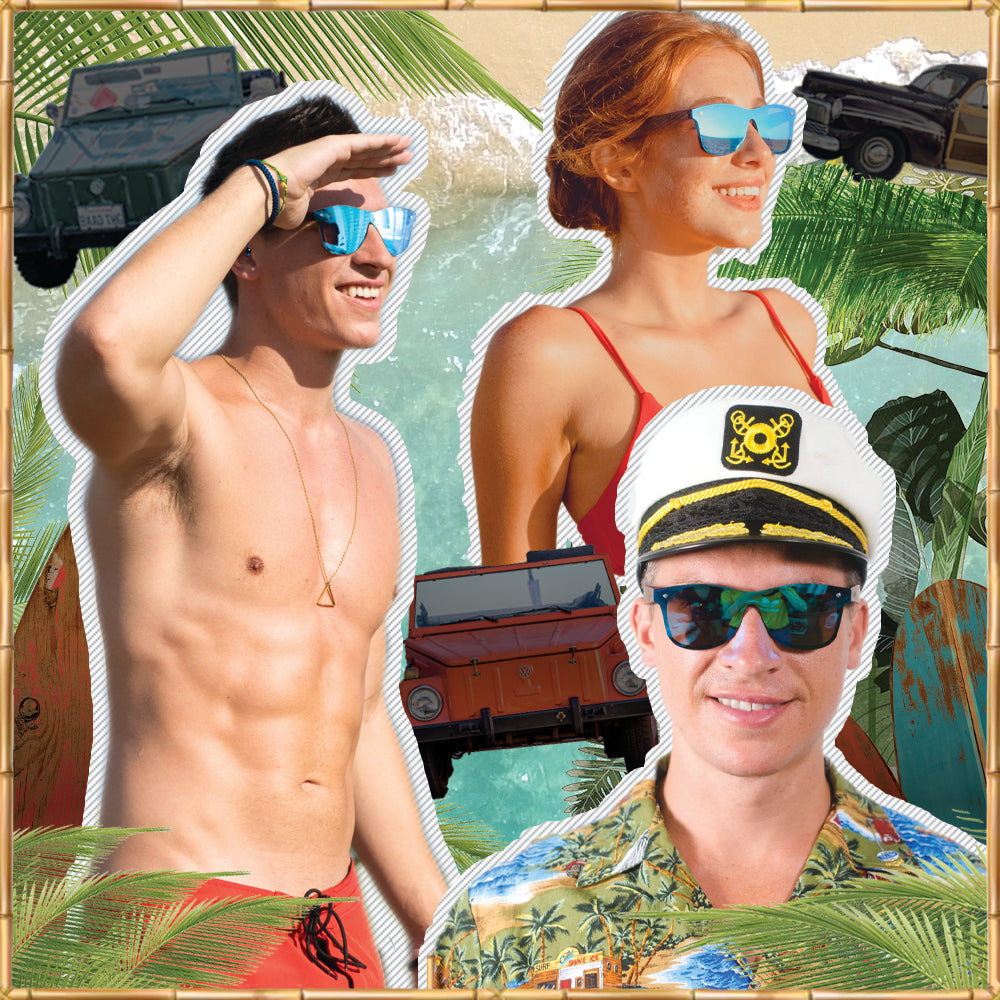 Walnut Wood Sunglasses with Flat Blue Mirror Polarized Lens