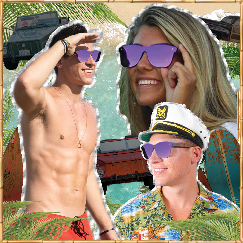 Walnut Wood Sunglasses with Flat Mirror Polarized Purple Lens