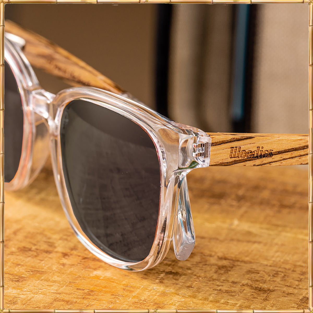 WOODIES Clear Acetate Sunglasses with Polarized Lens in Wood Display Box