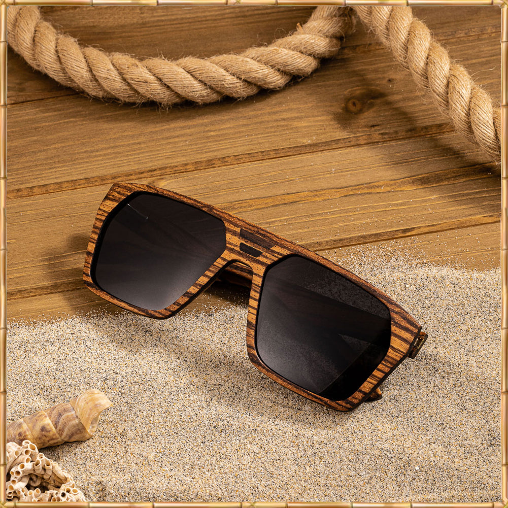 Full Zebra Wood Oversized Square Sunglasses