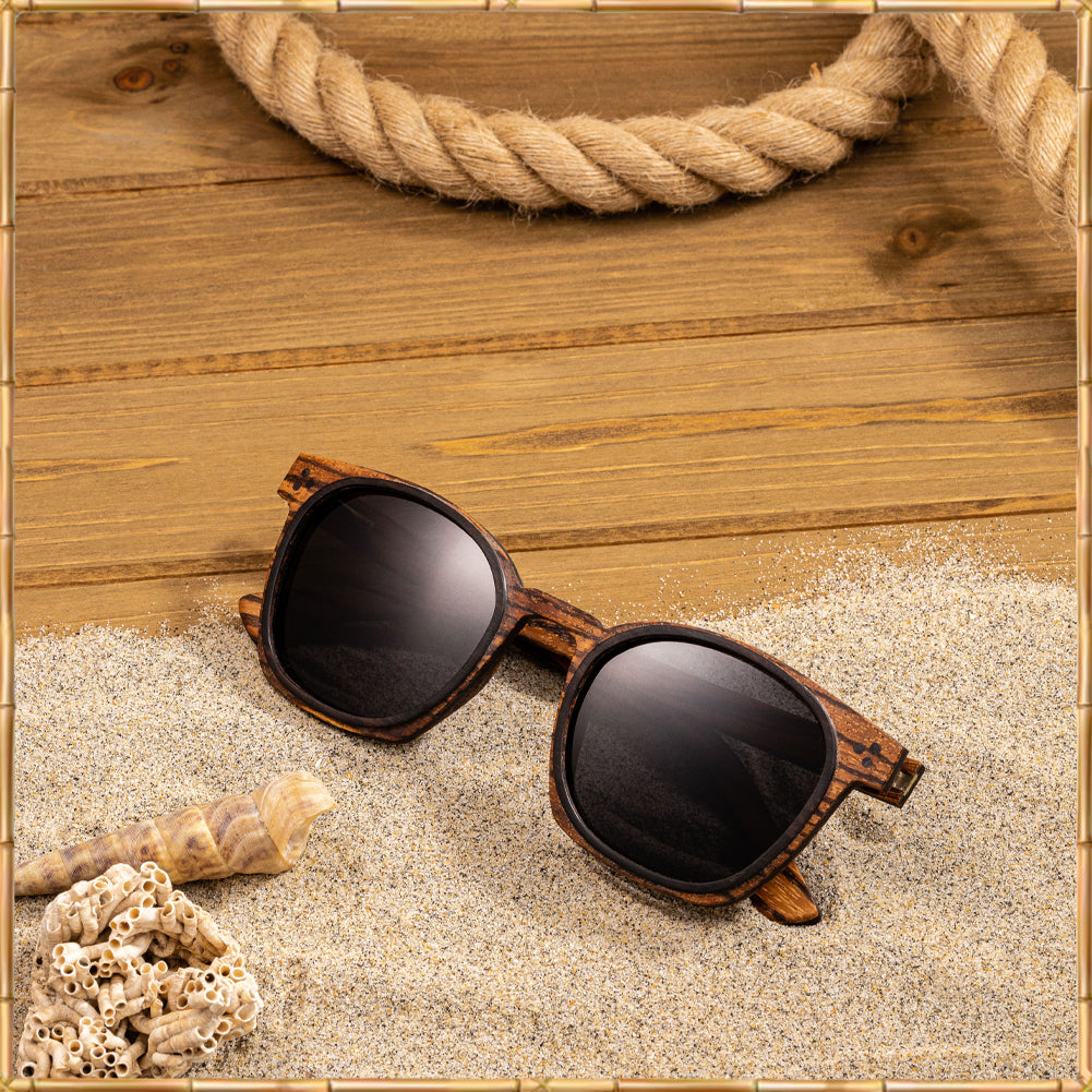 Full Wood Sunglasses Zebra Wood Three Dot Style