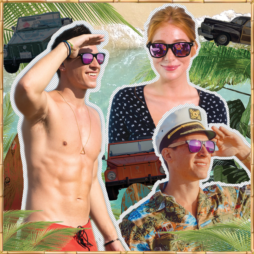 Zebra Wood Sunglasses with Purple Mirror Polarized Lens