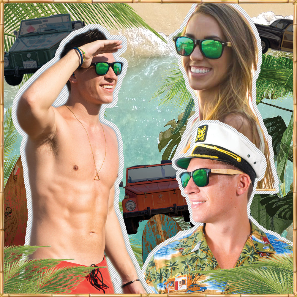 Bamboo Wood Sunglasses with Green Mirror Polarized Lens