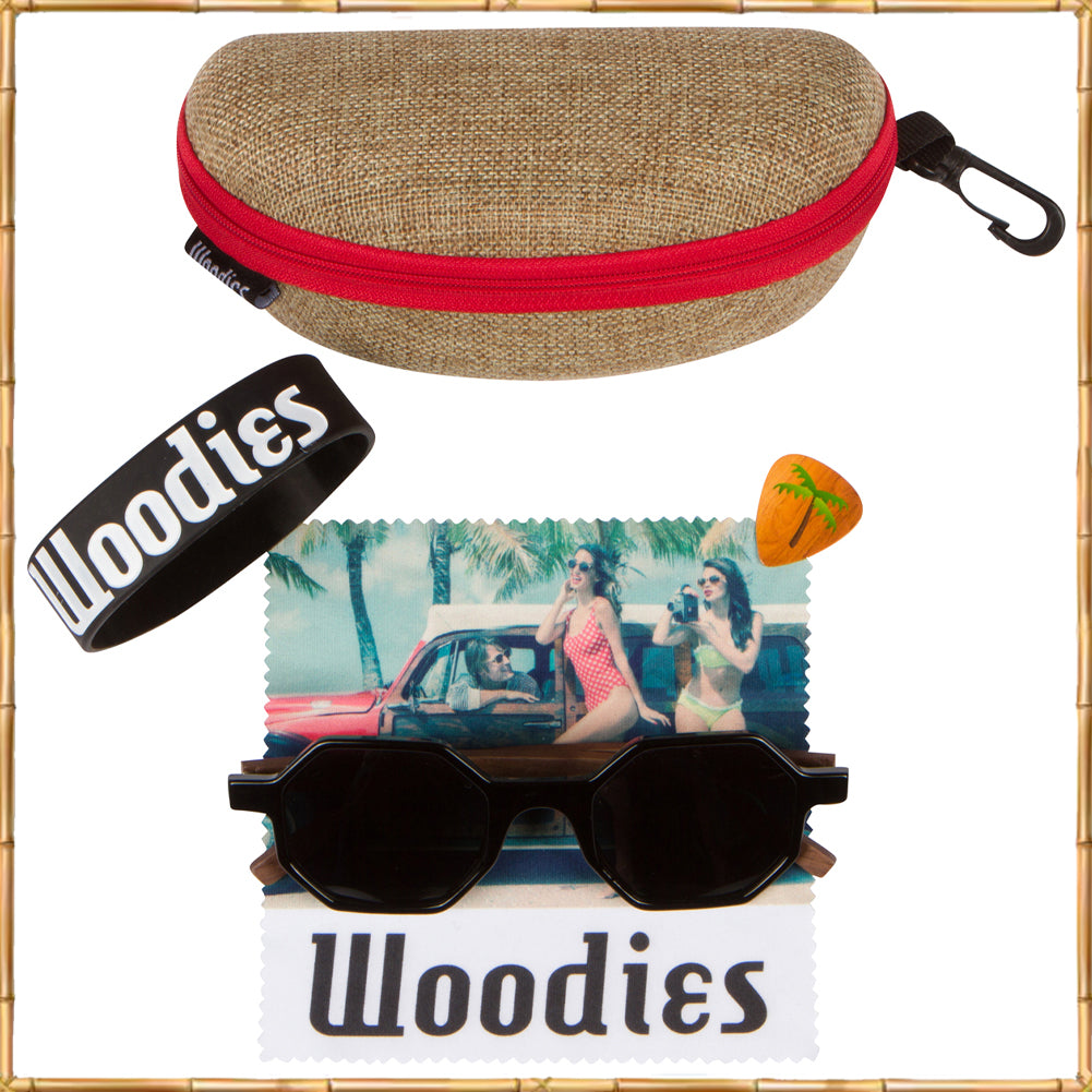 Walnut Wood Hexagon Sunglasses with Black Polarized Lenses for Men or Women