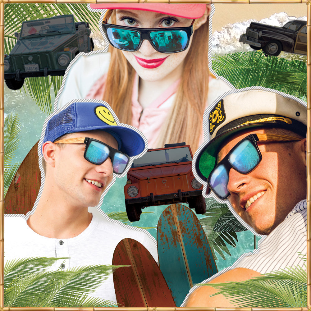 Zebra Wood Wrap Sunglasses with Polarized Ice Blue Lenses