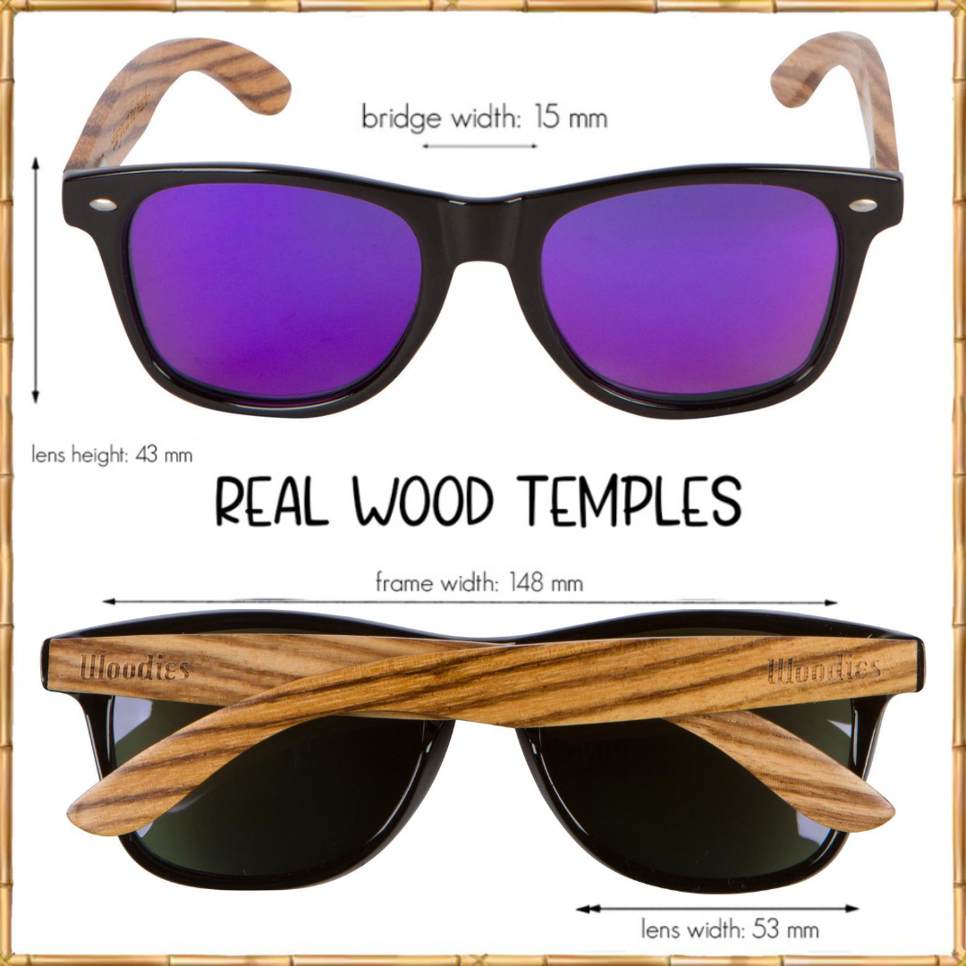 Zebra Wood Sunglasses with Purple Mirror Polarized Lens