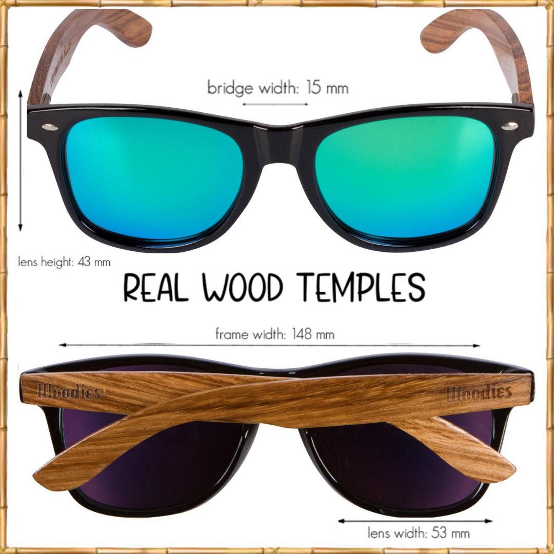 Zebra Wood Sunglasses with Green Mirror Polarized Lens