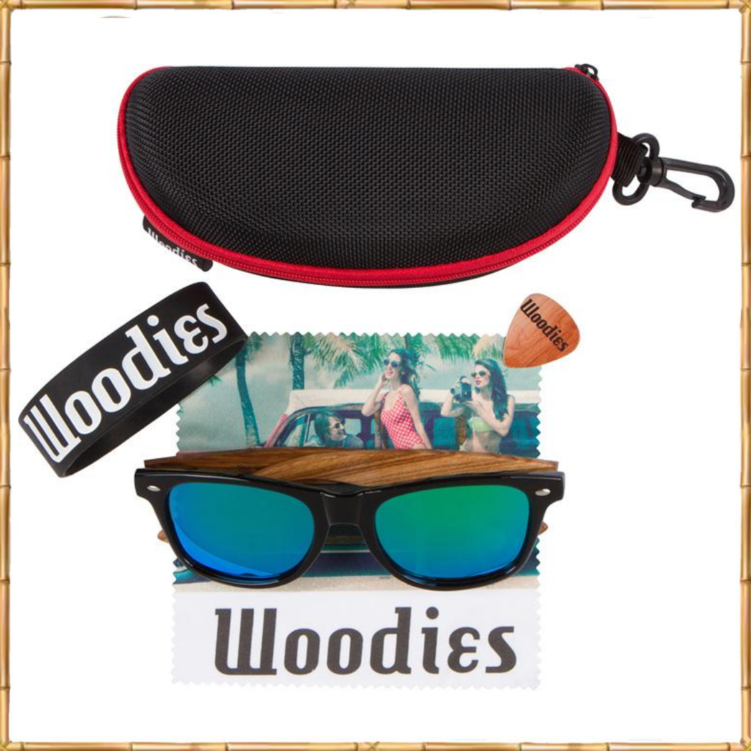 Zebra Wood Sunglasses with Green Mirror Polarized Lens