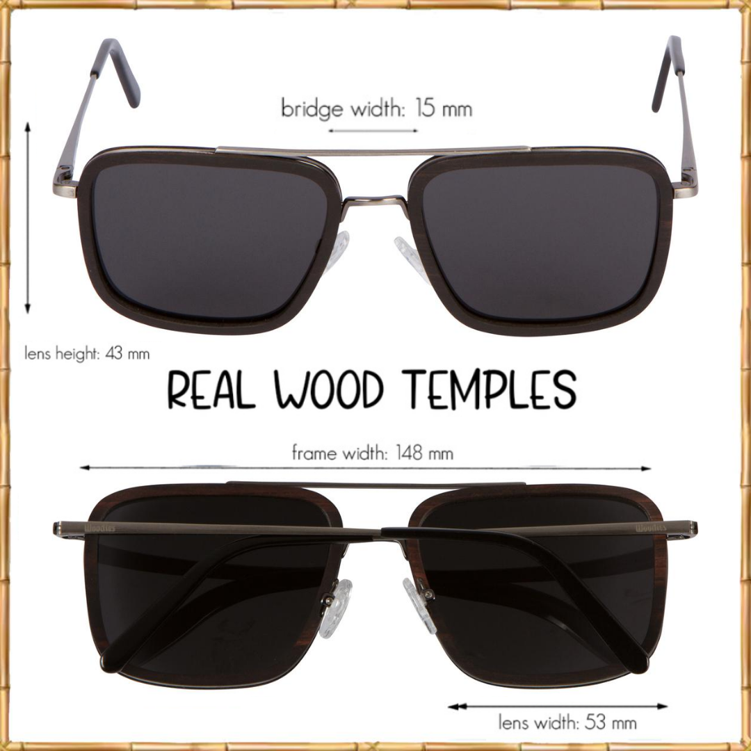 Brushed Gun Metal Wood Sunglasses with Wood Rings (Ebony Wood)