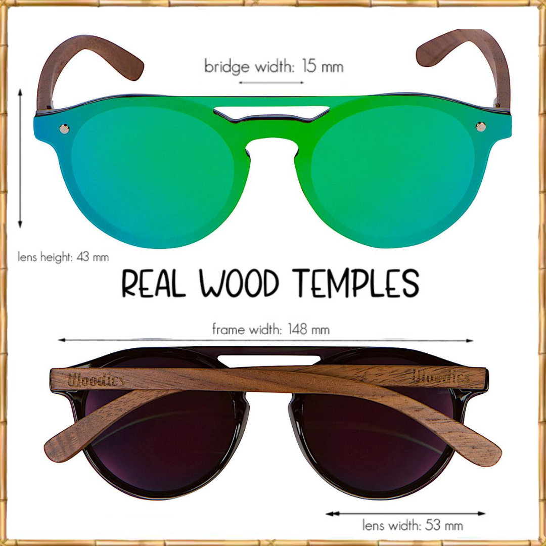 Walnut Wood Sunglasses with Flat Green Mirror Polarized Lens