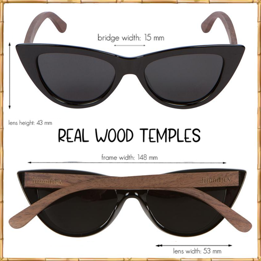 Cat Eye Sunglasses Polarized Lenses Made from Real Walnut Wood (Black)