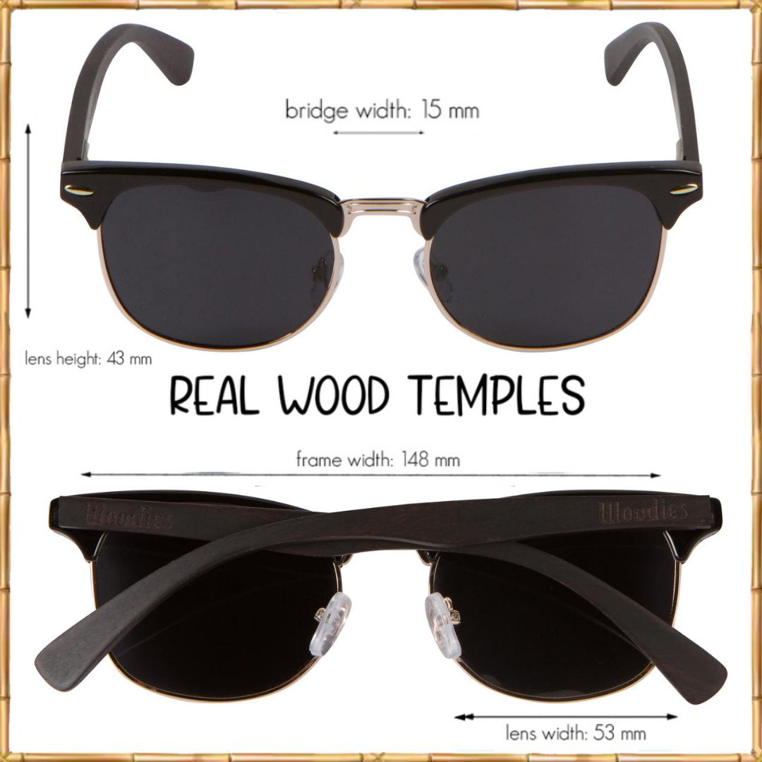 Ebony Wood Half-Rim Sunglasses with Black Polarized Lenses