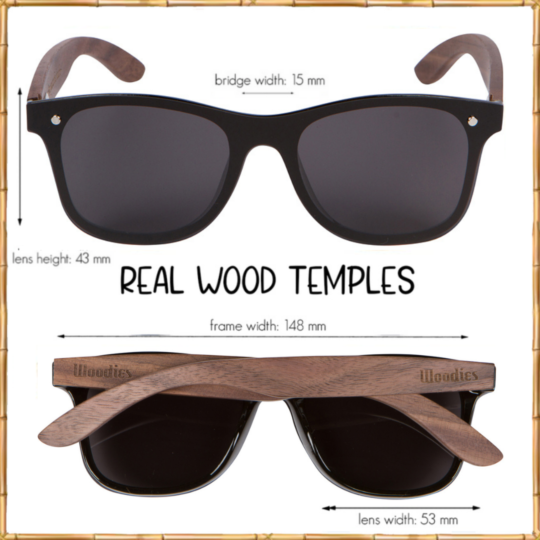 Walnut Wood Sunglasses with Black Flat Mirror Polarized Lens