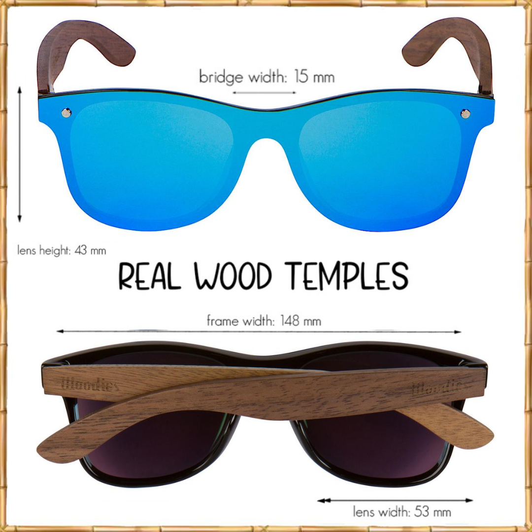 Walnut Wood Sunglasses with Flat Blue Mirror Polarized Lens