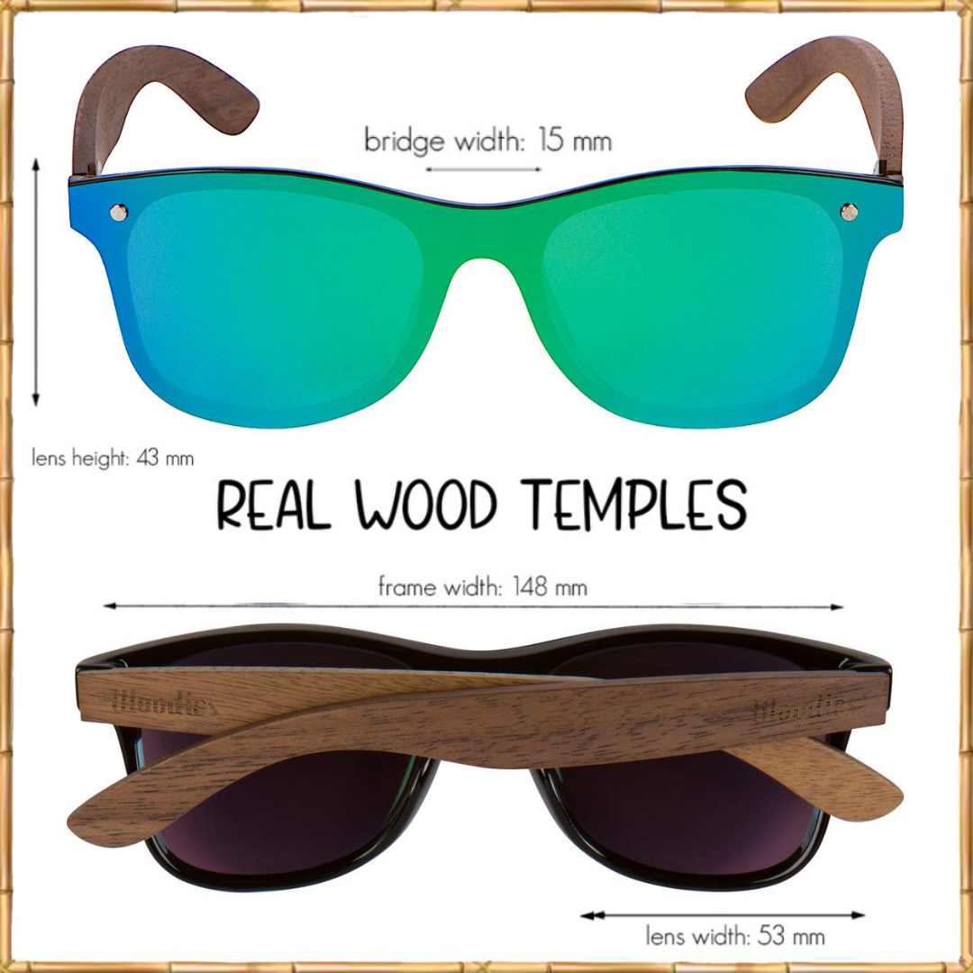 Walnut Wood Sunglasses with Flat Green Mirror Polarized Lens