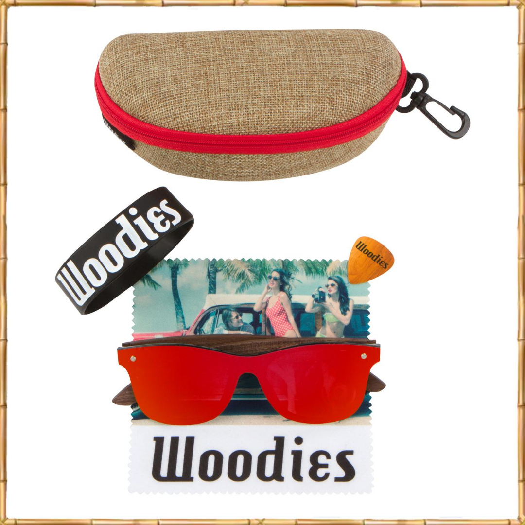 Walnut Wood Sunglasses with Flat Red Mirror Polarized Lens