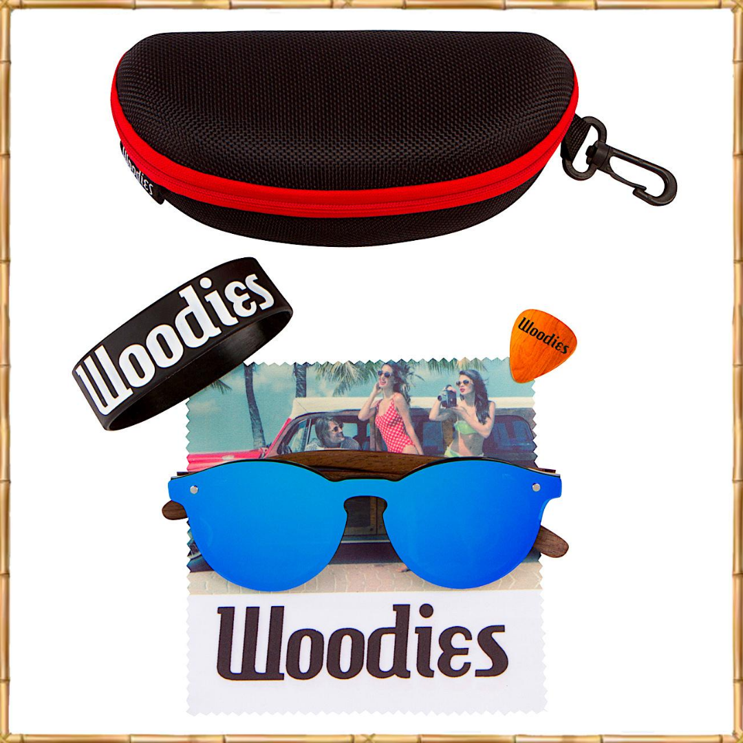 Walnut Wood Foster Style Sunglasses with Flat Blue Mirror Polarized  Lens