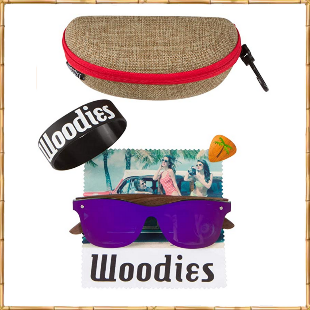 Walnut Wood Sunglasses with Flat Mirror Polarized Purple Lens