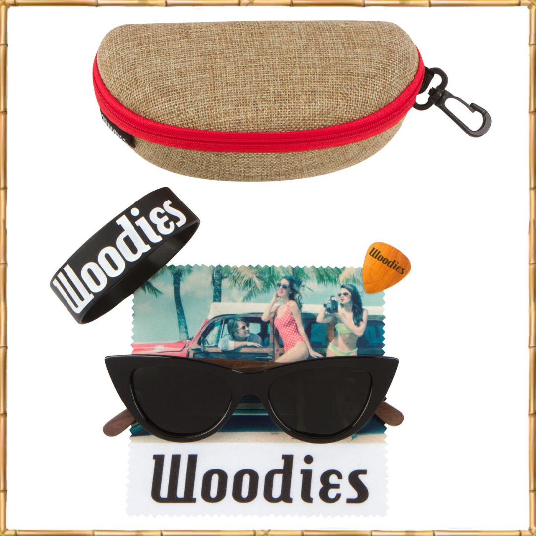 Cat Eye Sunglasses Polarized Lenses Made from Real Walnut Wood (Black)