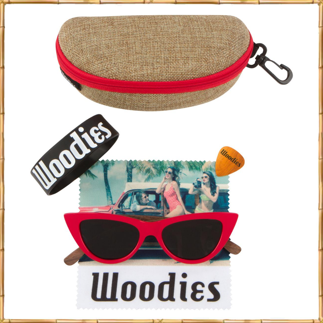 Cat Eye Sunglasses Polarized Lenses Made from Real Walnut Wood (Red)