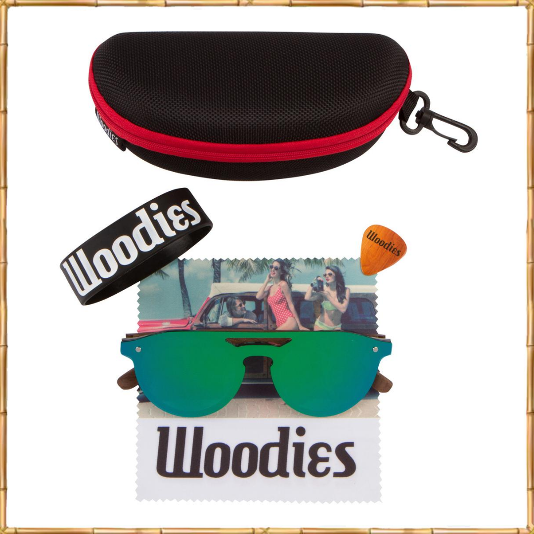 Walnut Wood Sunglasses with Flat Green Mirror Polarized Lens