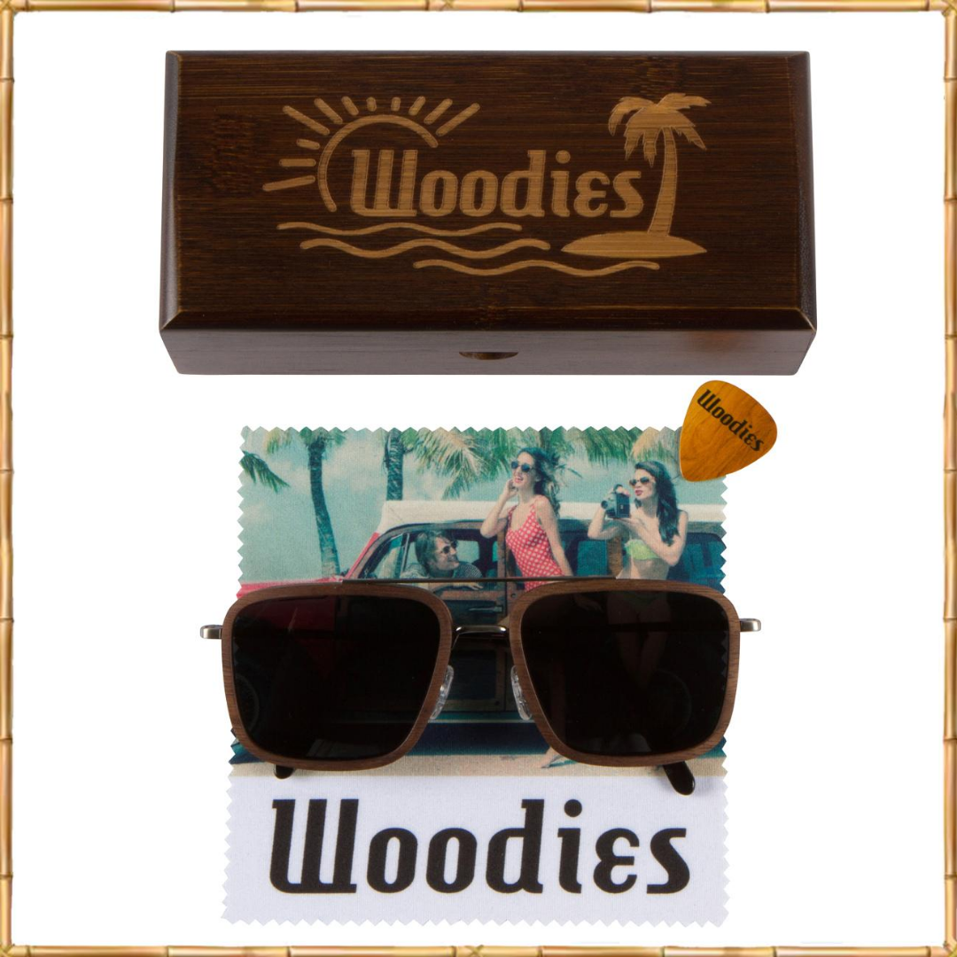 Brushed Gun Metal Wood Sunglasses with Wood Rings (Walnut)
