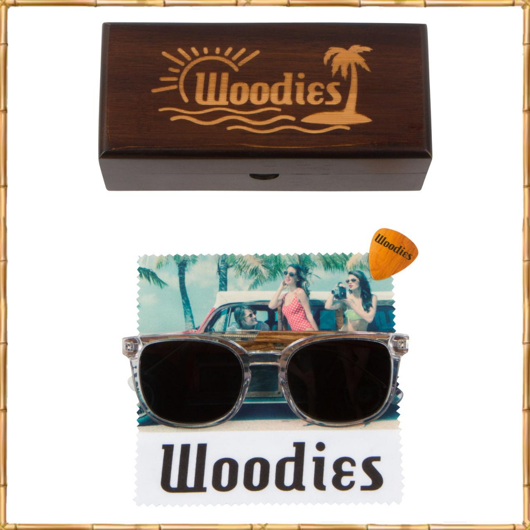 WOODIES Clear Acetate Sunglasses with Polarized Lens in Wood Display Box