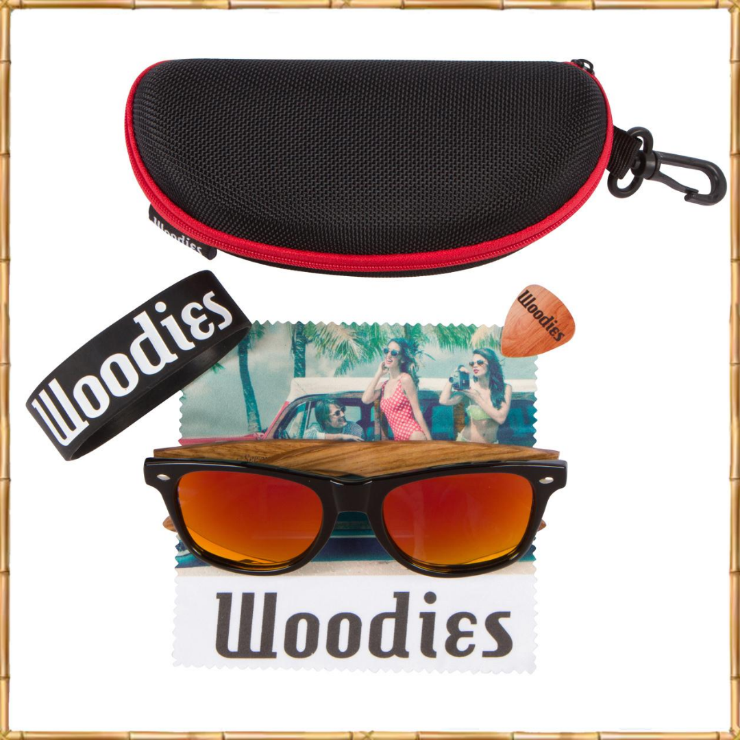 Zebra Wood Sunglasses with Red Mirror Polarized Lens