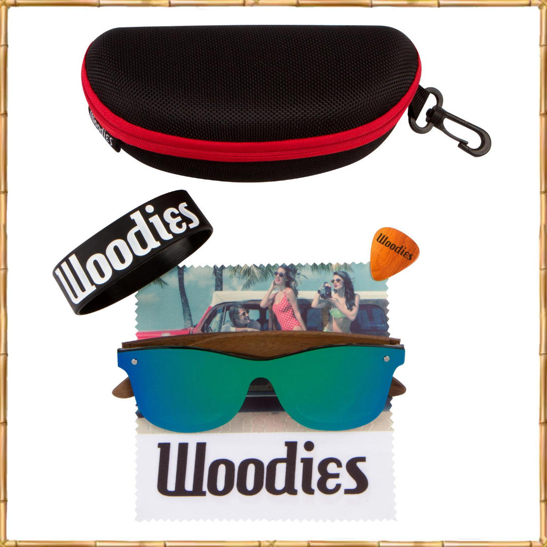 Walnut Wood Sunglasses with Flat Green Mirror Polarized Lens
