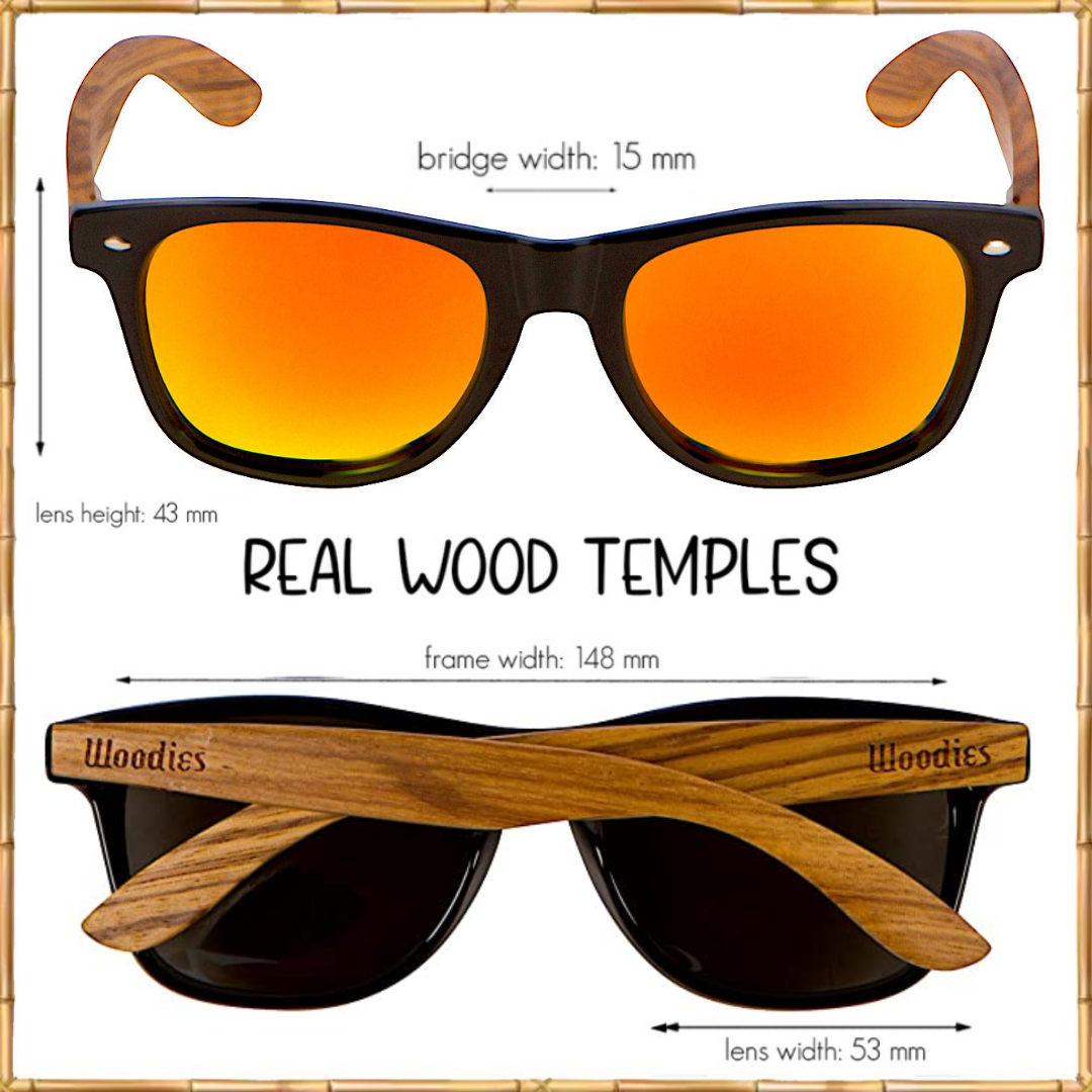 Zebra Wood Sunglasses with Orange Mirror Polarized Lens